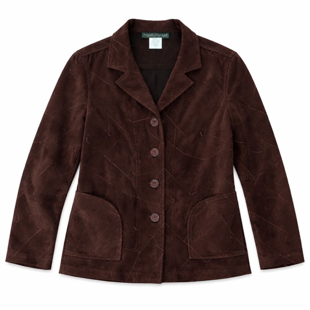 harve’ benard Brown Top Stitched Geometric pattern Jacket 10 suede feel stretch